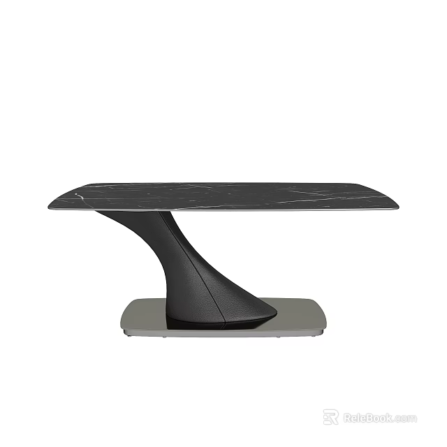Sleek Modern Dining Table With Black Marble Tabletop And Unique Curved Base 3d model 