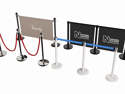 Stanchion Barriers Featuring Red Blue Ropes And Branded Signage For Crowd Control 3d model