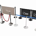 Stanchion Barriers Featuring Red Blue Ropes And Branded Signage For Crowd Control
