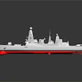 Modern Warship With Gray Hull Red Bottom Radar System And Superstructure Features 3d model