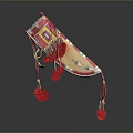 Traditional Ethnic Decorative Weapon Adorned With Red Tassels And Pom Poms Ornate Details