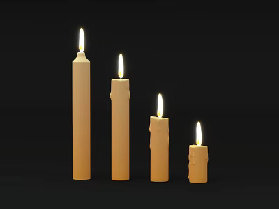 Lit Candle Lamps In Various Heights With Warm Flame Glow On Black Background 3d model