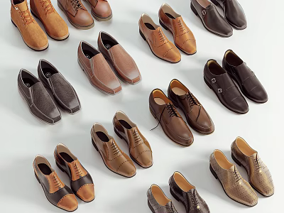 Variety Of Men's Leather Shoes In Different Styles 3d model