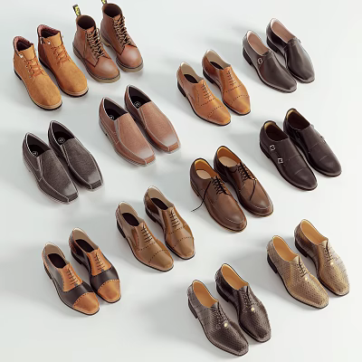 Variety Of Men's Leather Shoes In Different Styles 3d model
