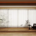 White Vertical Blinds In Modern Interior With Wooden Floor And Furniture Elements