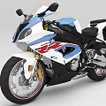 Stylish White Blue Red Sport Motorcycle With Streamlined Body And Black Seat