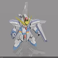 Detailed 3D Robot Model With White Blue Yellow Color And Mechanical Wings