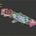 Pink And Green Cosmic Spacecraft Design With Sleek Structure And Cockpit Seats