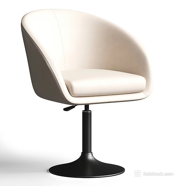 Modern Cream Upholstered Armchair With Curved Backrest And Swivel Black Metal Base 3d model 