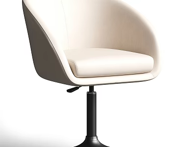 Modern Cream Upholstered Armchair With Curved Backrest And Swivel Black Metal Base 3d model