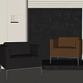 Modern Single Sofa With Black And Brown Leather Upholstery And Metal Legs