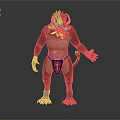 Mythical Creature Character With Red Horns Brown Muscular Body Black Shorts And Tail