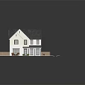 Two Story White House With Gray Roof Lawn And Wooden Fence Patio Garden