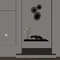Wall Mounted Wire Flower Sculptures And Black Leopard Sculpture With White Orchid On Shelf