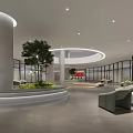Modern Front Desk Reception Lobby With Green Plants Comfortable Seating And Glass Wall Design