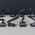 Multiple Black Headphone Speaker Systems With Adjustable Stand And Control Panel 3d model