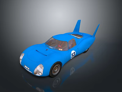 Blue Vintage Race Car With Rear Wing And Number 53 Design 3d model