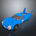 Blue Vintage Race Car With Rear Wing And Number 53 Design