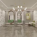 Modern Beauty Hair Salon Interior With Green Chairs Mirrors Sofa And Numbered Wall