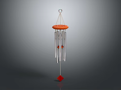 Decorative Wind Chime With Orange Top Silver Metal Tubes Red Beads And Red Diamond Pendant 3d model