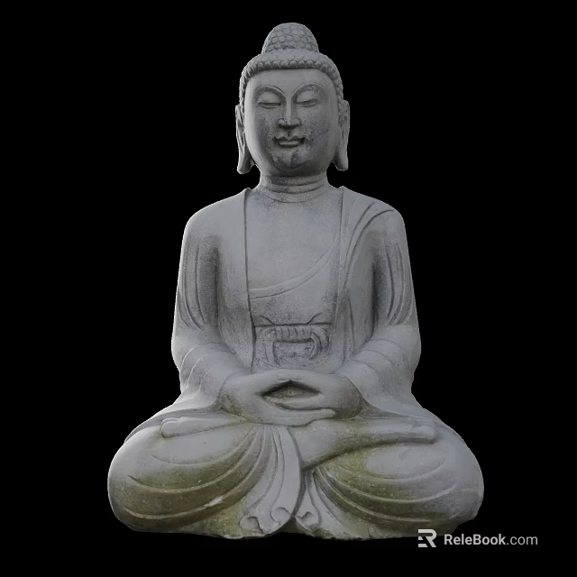 Ancient Architecture Stone Buddha Statue in Meditating Pose with Intricate Carvings 3d model 