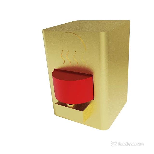 Golden Box Design With Red Cup And Steam Visual Features 3d model 