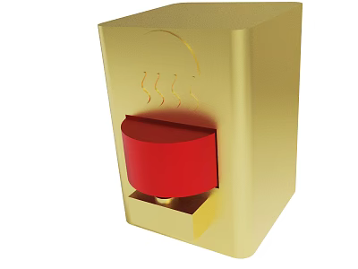 Golden Box Design With Red Cup And Steam Visual Features 3d model