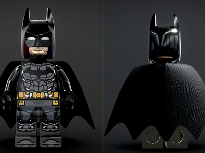 Detailed Lego Batman Building Blocks Minifigure With Facial Expression And Cape Texture 3d model
