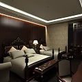 Luxurious Hotel Room Interior With King Bed TV Writing Desk And Elegant Wallpaper