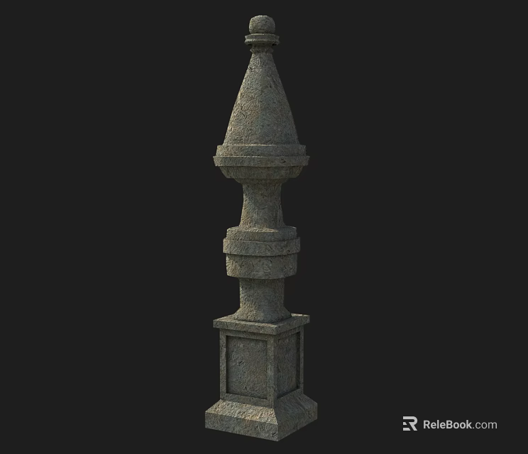 Gray Stone Pillar With Layered Structure Conical Top And Textured Base 3d model