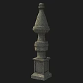 Gray Stone Pillar With Layered Structure Conical Top And Textured Base 3d model