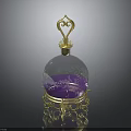 Decorative Transparent Glass Globe With Golden Stand Purple Liquid And Snowflake Pattern