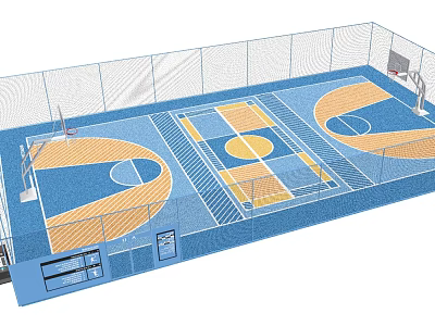 Modern Indoor Basketball Gym Design With Multiple Courts And Blue Wooden Floors 3d model