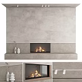 Modern Gray Fireplace Design With Flames White Decor And Mantel Interior 3d model