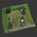 Miniature Scene Model With Green Grass Trees Water Tower Path And Small Truck