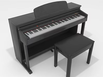 Modern Black Upright Piano With Matching Bench And Sleek Design 3d model