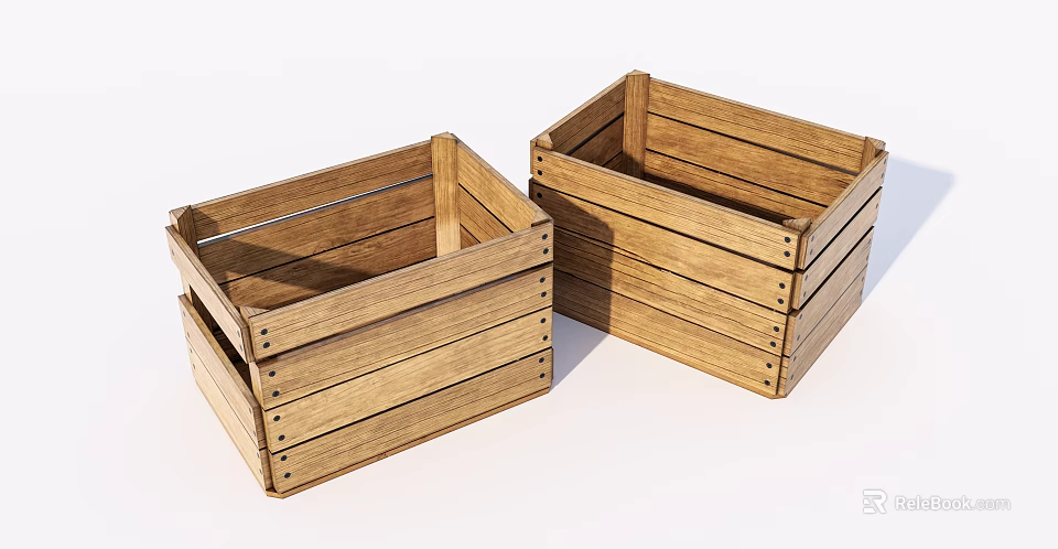 Two Open Wooden Crates With Slatted Structure For Storage And Decor 3d model 