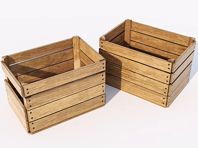 Two Open Wooden Crates With Slatted Structure For Storage And Decor 3d model