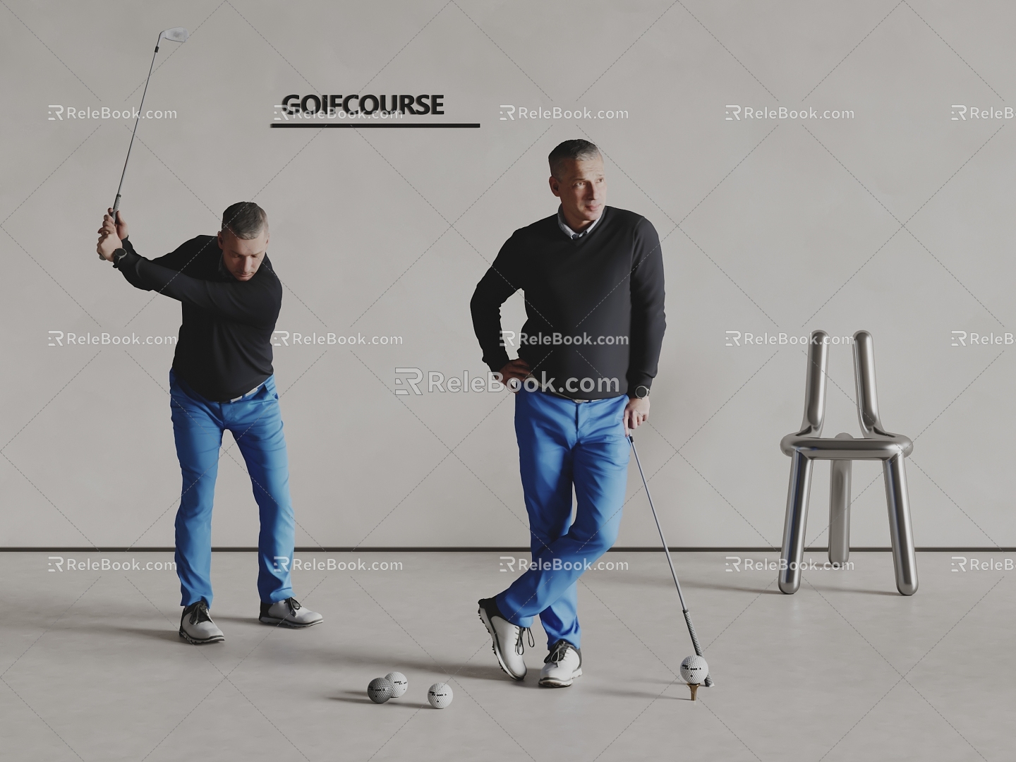 golfer golf club figure man golf sports equipment 3d model