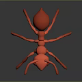Red Ant 3D Model With Antennae Legs And Gray Background Reflection 3d model