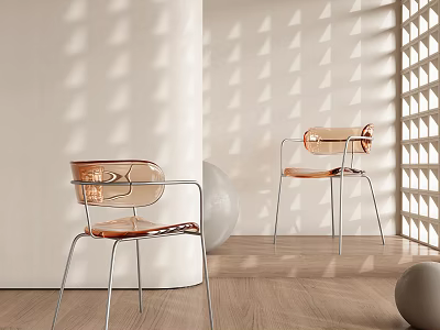 Modern Transparent Leisure Chairs With Metal Frame Against Light Shadow On Wooden Floor 3d model