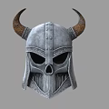 Silver Medieval Weapon Helmet Featuring Brown Horns Skull Design And Metal Decorations