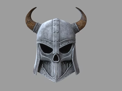 Silver Medieval Weapon Helmet Featuring Brown Horns Skull Design And Metal Decorations 3d model