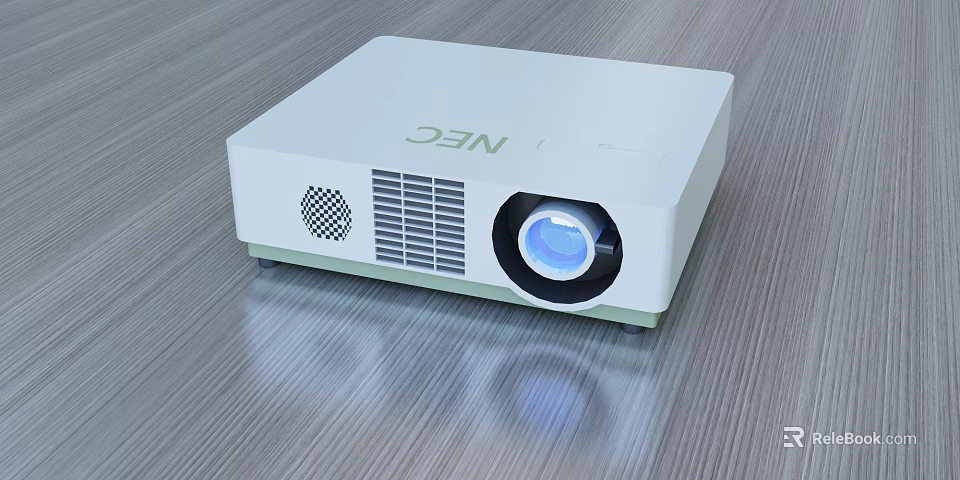 White NEC Projector for Projection Monitoring on Wooden Desktop with Blue Light 3d model 