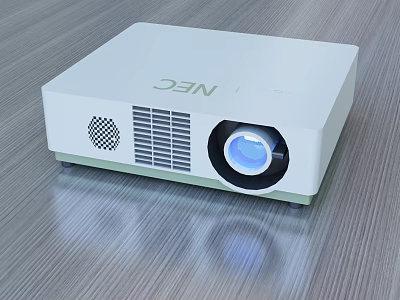 White NEC Projector for Projection Monitoring on Wooden Desktop with Blue Light 3d model