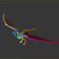 3D Pterosaur Character Model With Large Wings And Yellow Orange Head Crest On Black Background