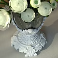 Transparent Glass Vase With White Carved Base Displaying Fresh White Flowers On Table
