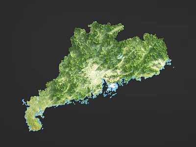 Terrain Shaped Wall Decor With Green Vegetation And Blue Water Elements On Dark Background 3d model