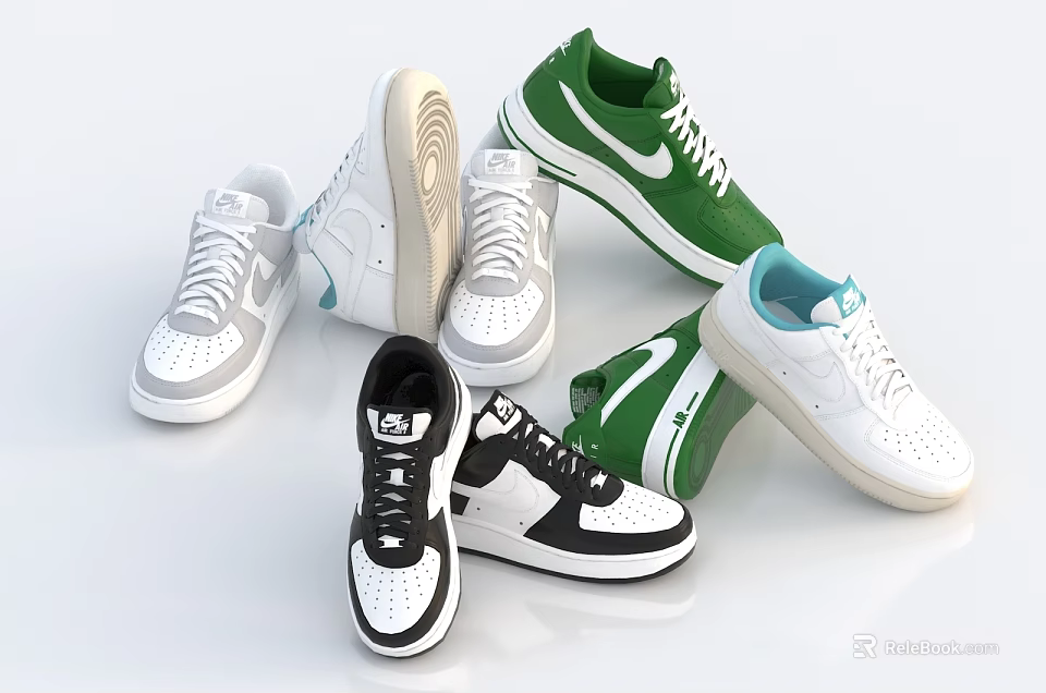 Casual Low Top Shoes In White Green Black With Logo For Everyday Wear 3d model 