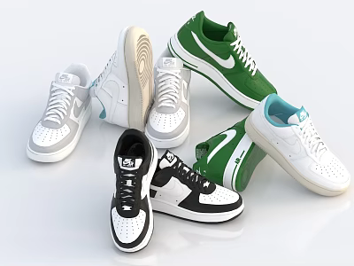 Casual Low Top Shoes In White Green Black With Logo For Everyday Wear 3d model